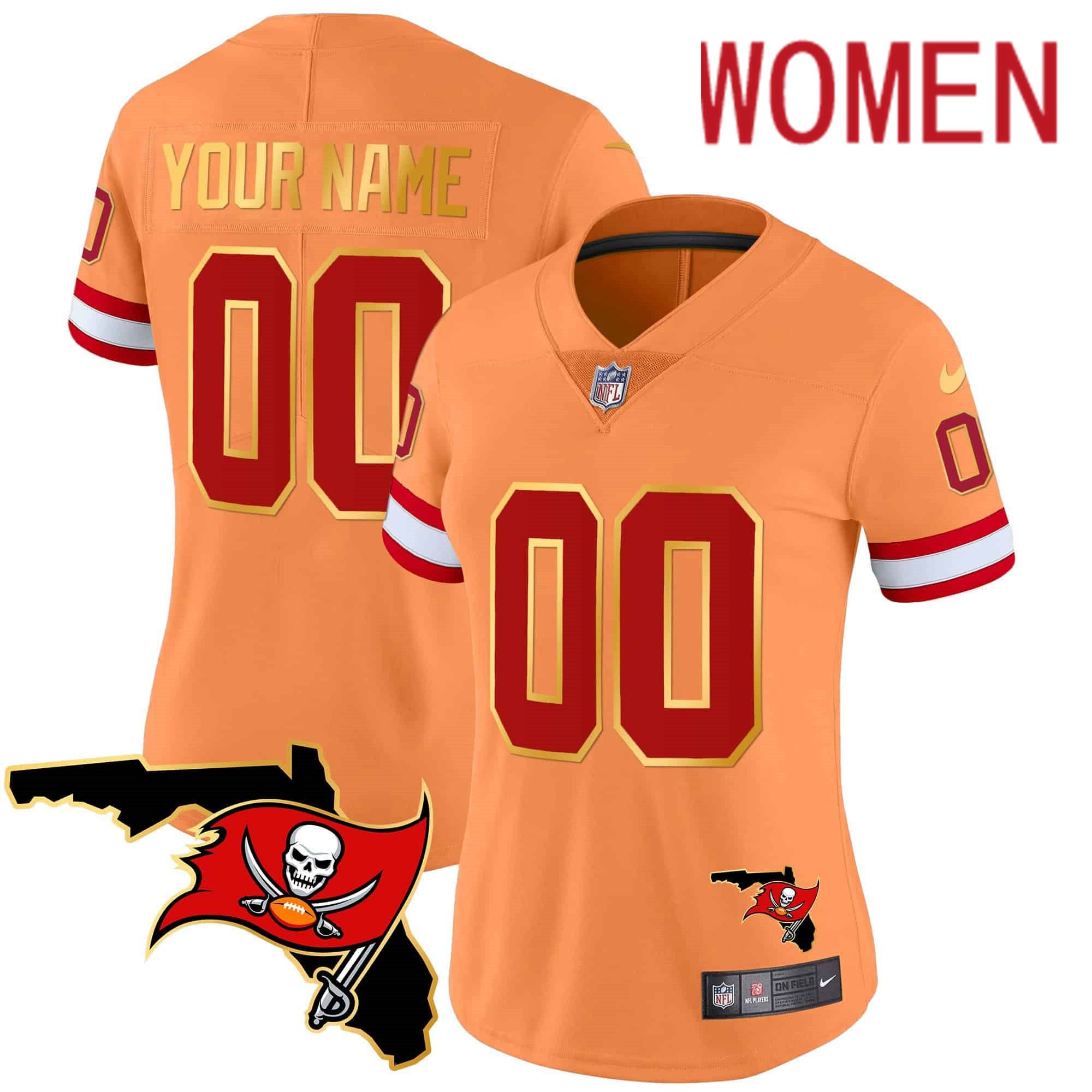 Women Tampa Bay Buccaneers Orange 2024 Nike Florida Patch Gold Trim Vapor Custom NFL Jersey